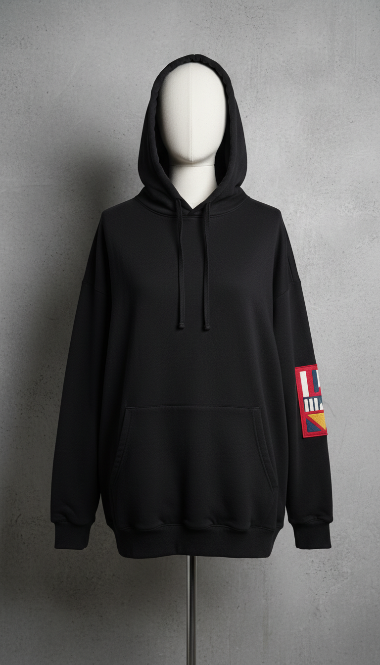 Oversized Alley Black Hoodie With Tag Sleeve
