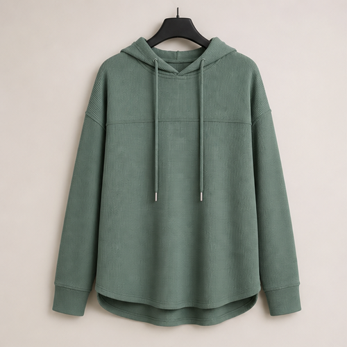 Casual Waffle Knit Long Sleeve Drawstring Pullover Sweatshirts Lightweight Hooded Tops - image 1