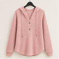 Women Waffle Knit Long Sleeve Drawstring Button V Neck Casual Sweatshirt Hooded Tops Fashion Clothing - image 1